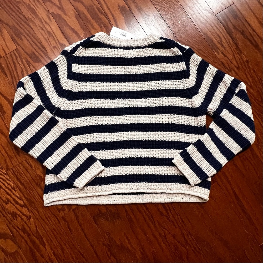 Velvet by Graham & Spencer Small Navy Blue and Ivory Stripe Sweater - Picture 7 of 15